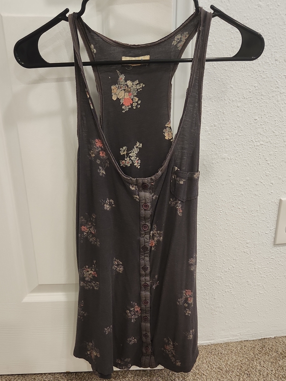 Aerie Floral Button-Front Racerback Tank Top - Dark Gray